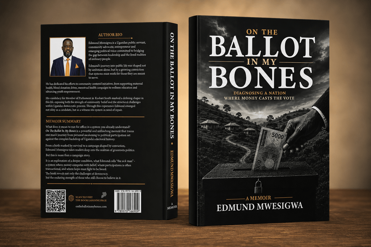 Cover of On The Ballot In My Bones — a memoir by Edmund Mwesigwa